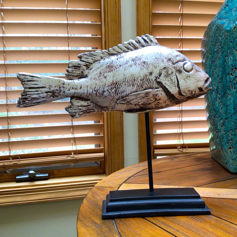 Decorative resin fish on a pole stand. NWOT.